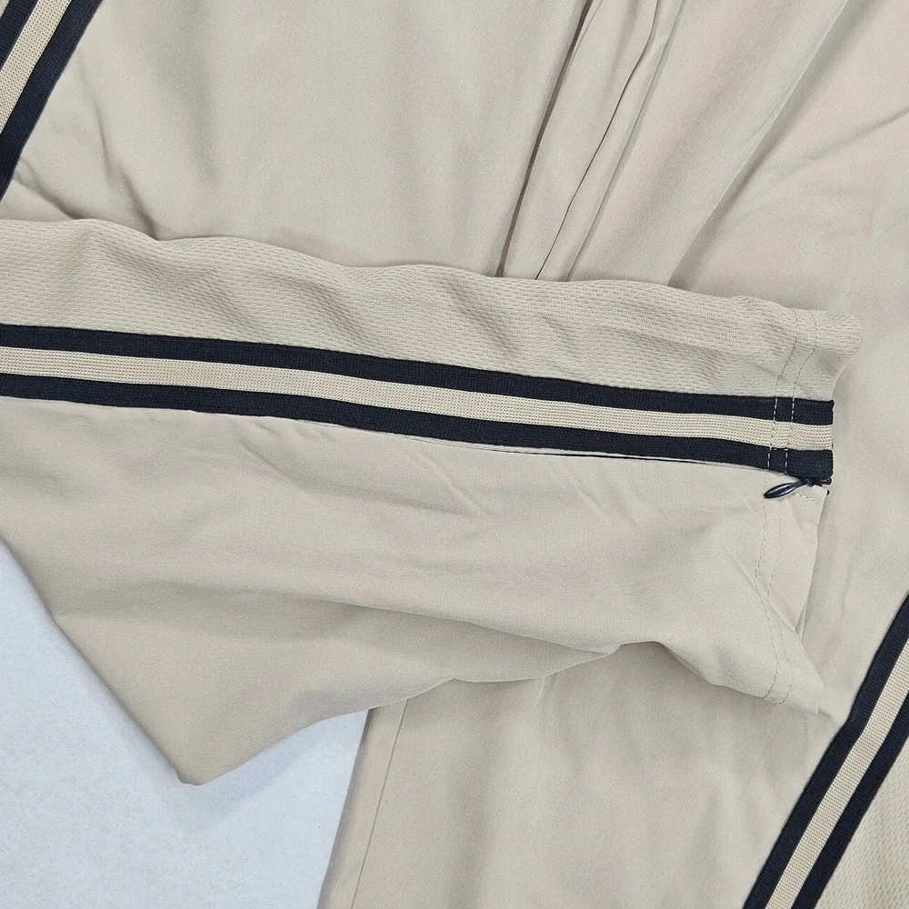 NBA Men's Beige Track Jogger Pants Logo Side Stripes‎ Size Small Zip Ankle Cuff